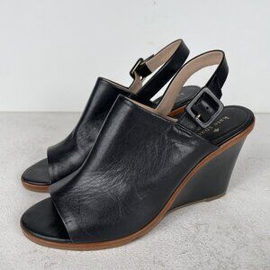 Kate Spade Nilena Slingback Wedge Sandals Wood Trim Black Sz 9